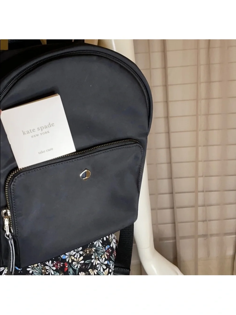 ♠️ Kate Spade New York Black Nylon Backpack – Floral Print | Gold Hardware|